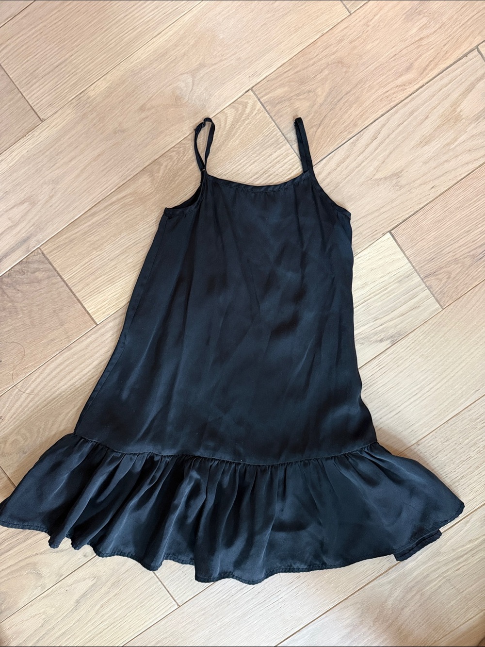 Quince Black Ruffle-Hem Slip Dress for Girls